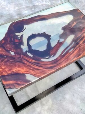 Crystal Clear Resin Bedside Table - Teak Wood