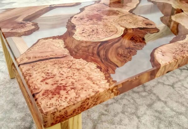 Crystal Clear Resin & Teak Conference Table