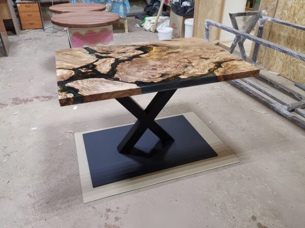 Modern Wooden Dining Table - Black Epoxy Resin