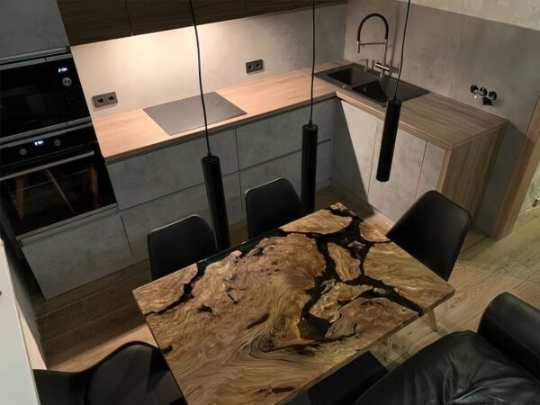 Modern Wooden Dining Table - Black Epoxy Resin