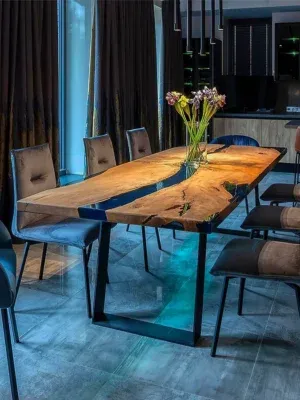 Elegant 8 Seater Dining Table- Epoxy Resin & Wood