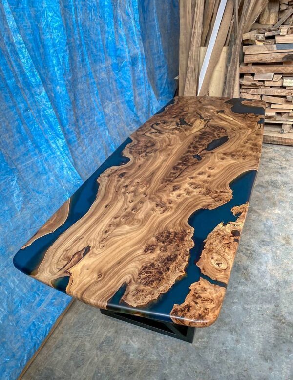 Long Resin Conference Table - Epoxy Resin & Teak Wood