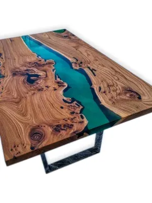 6 Seater Dining Table Made Of Epoxy Resin & Wood