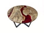 Designer Circular Coffee Table - Epoxy Resin & Wood (Red)