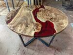 Designer Circular Coffee Table - Epoxy Resin & Wood (Red)