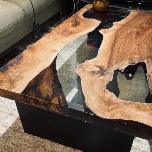 Crystal Clear Resin Bedside Table - Teak Wood photo review