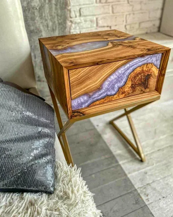 Luxurious Bed Side Table Made Of Epoxy Resin & Wood
