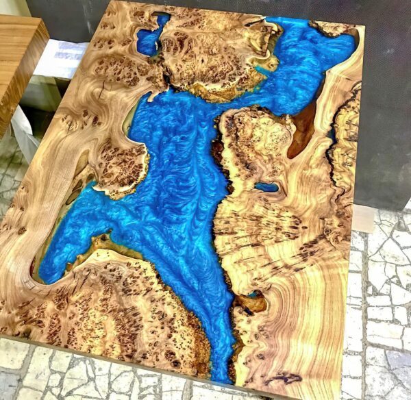 Square Resin Side Table - Teak Wood