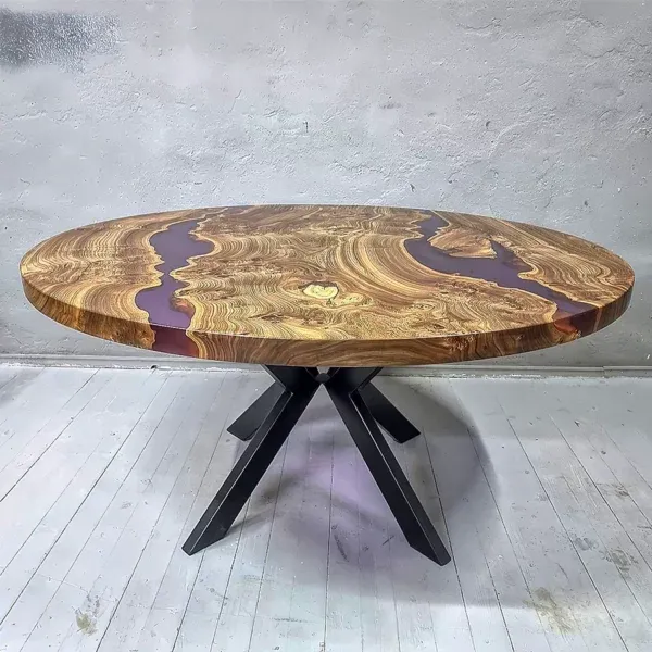 Round Coffee Table made of epoxy resin and wood - Purple