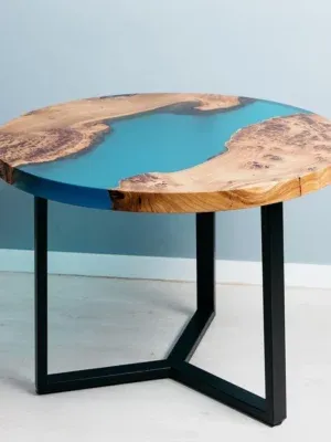 Turquoise Blue Coffee Table - Epoxy Resin and Wood