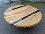 Epoxy Resin and Teak Wood Coffee Table (Translucent Black)