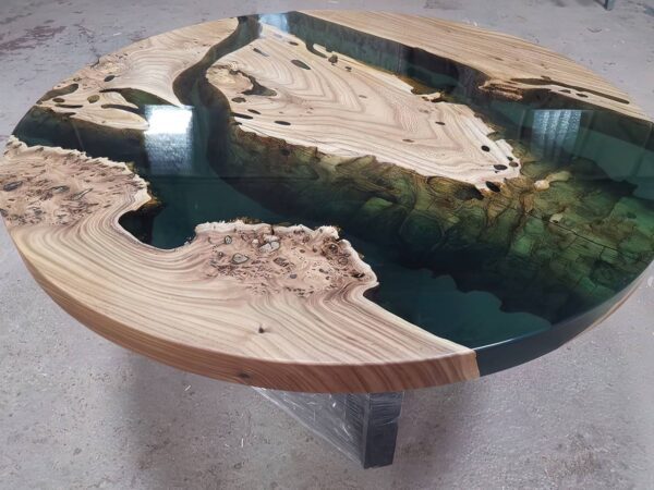 Antique Circular Coffee Table - Epoxy Resin & Wood
