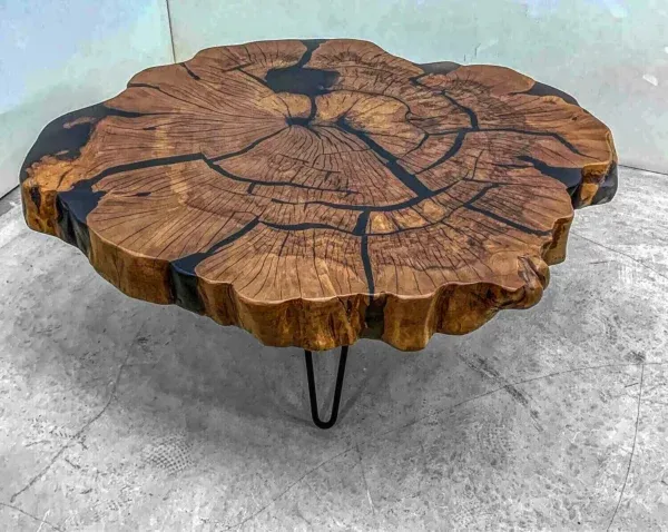 Live Edge Coffee Table - Epoxy Resin & Teak Wood (Black)