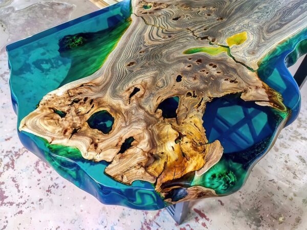 Designer Live Edge Coffee Table - Epoxy Resin and Wood (Abstract)
