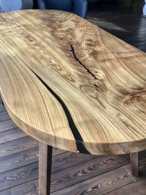 Curved Edges Conference Table - Epoxy Resin & Teak Wood