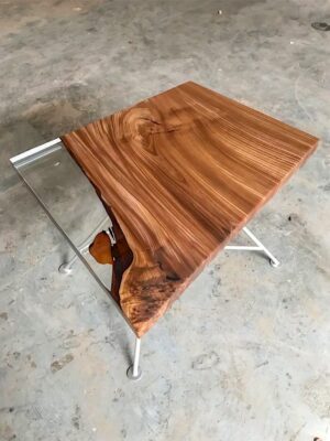 Square Resin Center Table - Epoxy Resin & Teak Wood
