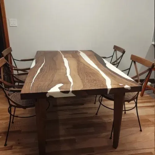 Live Edge 6 Seater Dining Table - Epoxy Resin & Teak Wood photo review