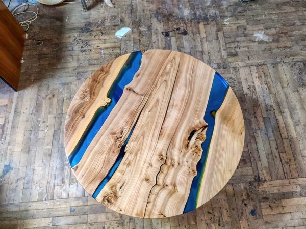 Aqua Circular Coffee Table - Epoxy Resin & Wood