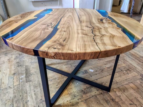 Aqua Circular Coffee Table - Epoxy Resin & Wood