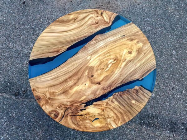 Translucent Blue Round Coffee Table - Epoxy Resin & Wood