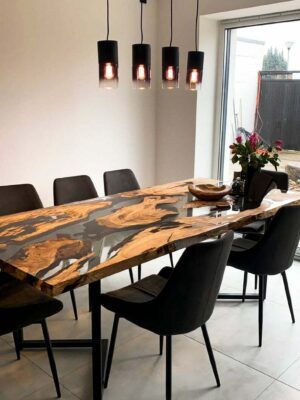 Modern dining table 6 seater with chairs - Epoxy resin