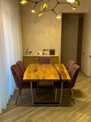 6 Seater Dining Table with Chairs - Epoxy Resin