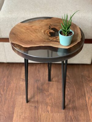 Side Table Teak Wood - Epoxy Resin