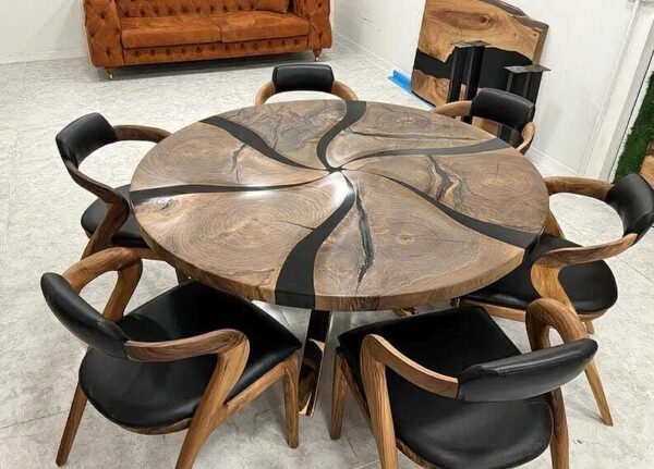 Round Dining Table Set For 6 - Epoxy Resin